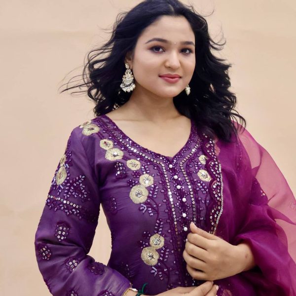 Royal Purple Embroidered Gharara Suit with Dupatta | Pakistani/Indian Wedding Wear | Luxury Festive Party Outfit