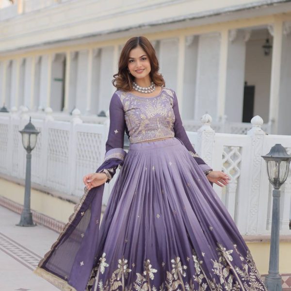 Lavender Purple Embroidered Lehenga Choli with Dupatta | Festive Wear