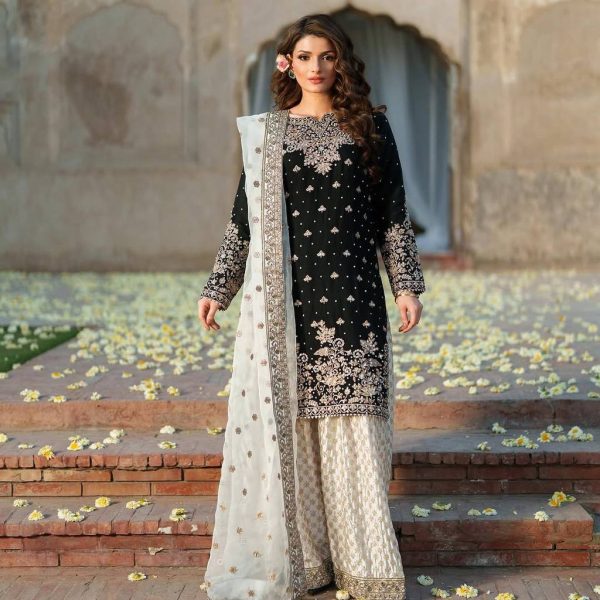 Elegant Black & White Embroidered Salwar Suit with Palazzo – Premium Party Wear Designer Outfit"