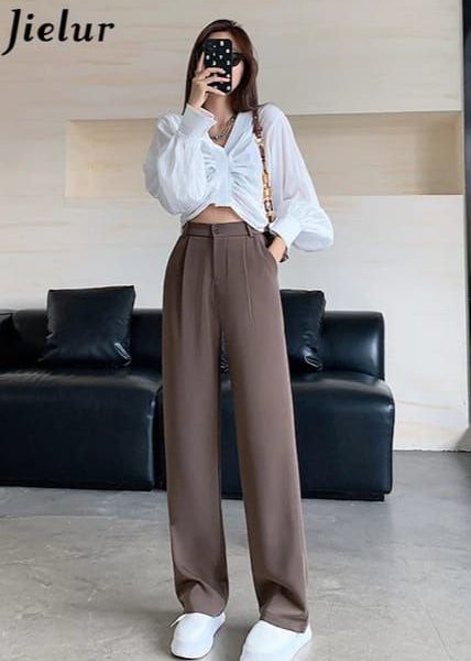 : Brown Formal Wide Leg Pants for Women | High Rise