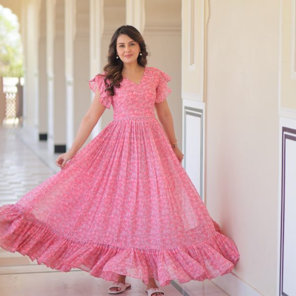 Jaipur Pink Printed Gown | Traditional Indian Ethnic Dress
