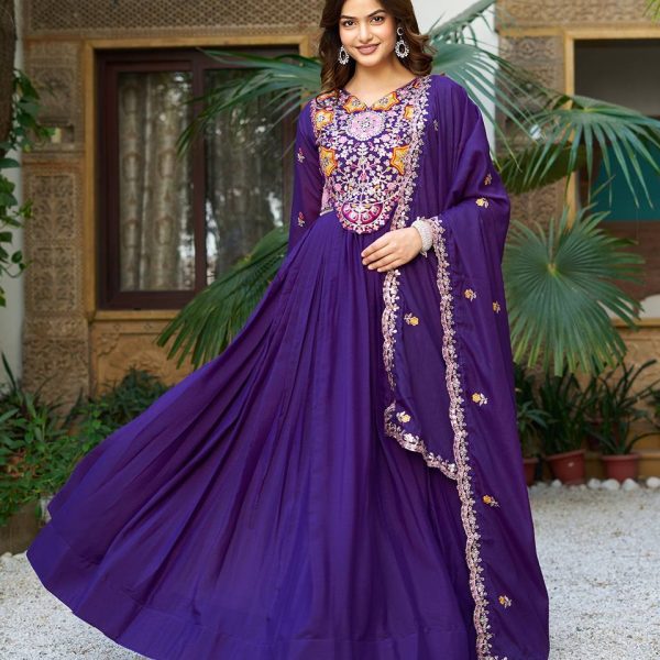 Regal Purple Embroidered Anarkali Gown | Traditional Indian Ethnic Wear"