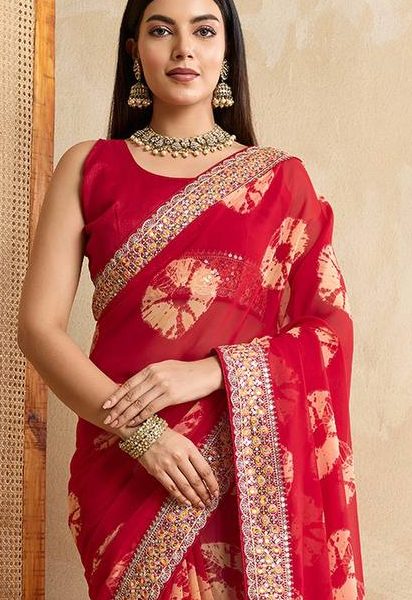 Designer Red Saree with Traditional Bandhej Patterns | Festive & Occasion Wear