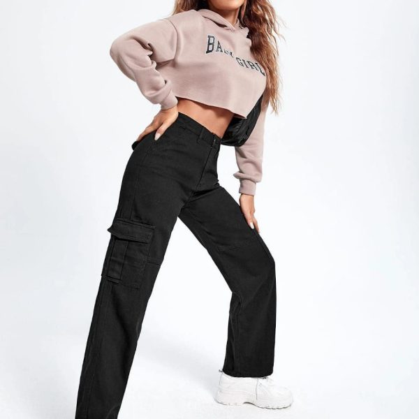 Black Cargo Pants & Cropped Hoodie Outfit | Women's Casual