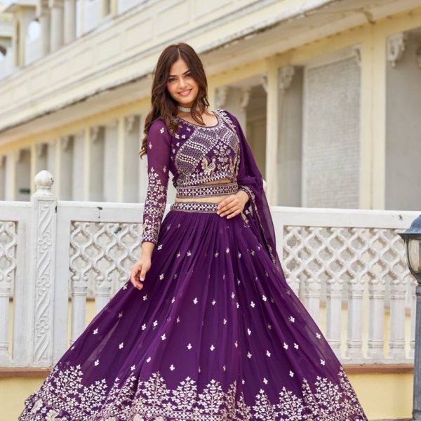 Regal Deep Purple Lehenga Choli with Heavy Zari Embroidery for Weddings