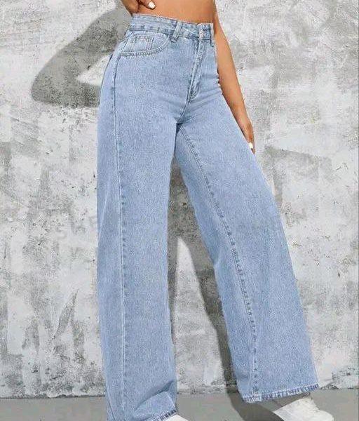Trendy Light Blue Wide Leg Jeans - Comfortable High Rise Denim