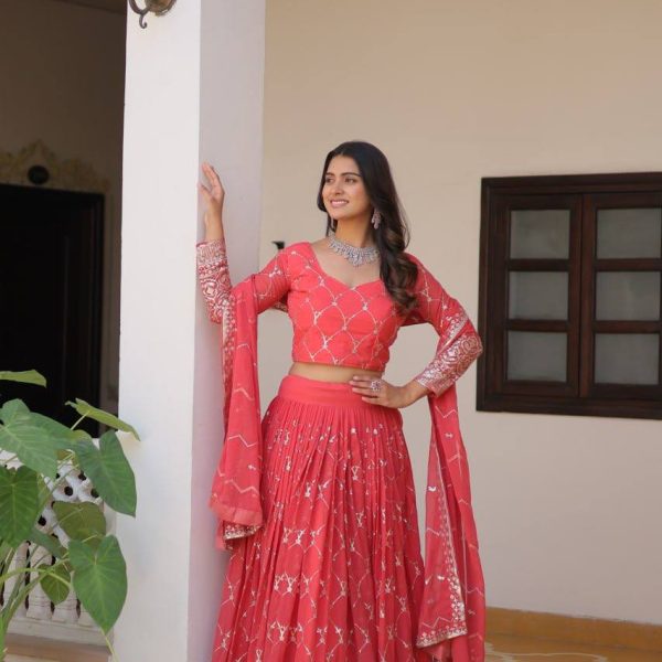 Latest Salmon Pink Lehenga Designs for Bridesmaids & Wedding Guests