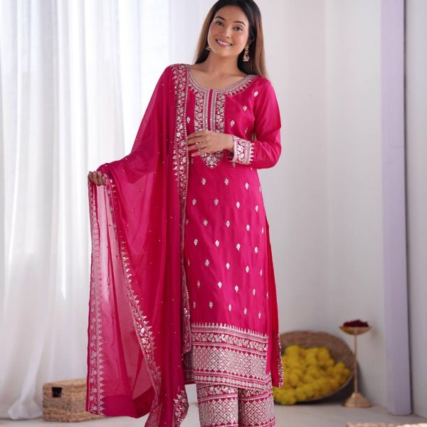 Luxurious Hot Pink Embroidered Salwar Suit with Matching Dupatta