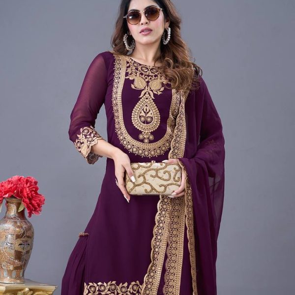 Plum Purple & Gold Embroidered Gharara Suit | Festive Indian Ethnic Wear