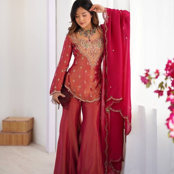 Luxury Rust Brown Ethnic Wear with Dupatta