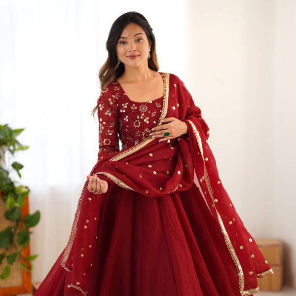 Red Embroidered Anarkali Suit Set with Dupatta - Festive & Wedding Wear