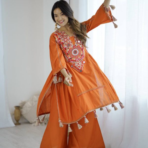 Vibrant Orange Embroidered Angrakha Kurta Set